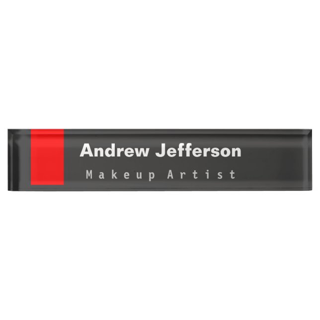 Grey Red Minimalist Modern Plain Remarkable Nameplate (Front)
