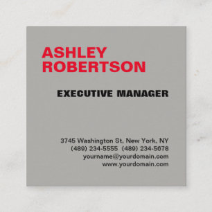 Grey Red Modern Professional Minimalist Elegant Square Business Card