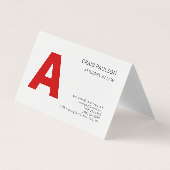 Grey Red Monogram Attorney at Law Modern Business Card (Front)