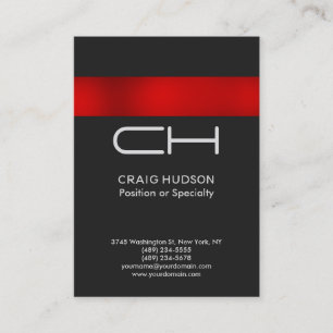 Grey Red Monogram Professional Business Card
