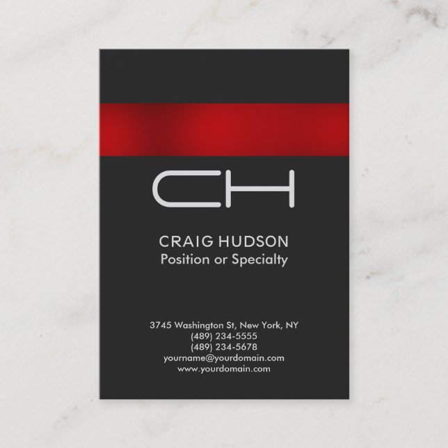 Grey Red Monogram Professional Business Card (Front)