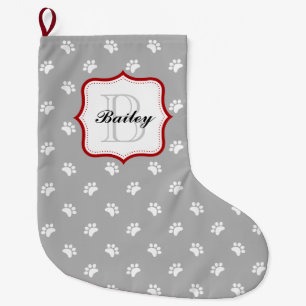 Grey Red Personalised Pet Name Christmas Large Christmas Stocking