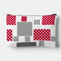 Grey red polka dot patchwork on white background