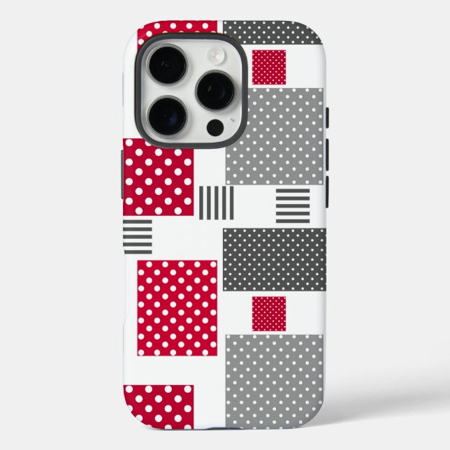 Grey red polka dot patchwork on white background Case-Mate iPhone case (Back)