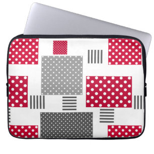 Grey red polka dot patchwork on white background laptop sleeve