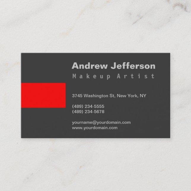 Grey Red Professional Makeup Artist Business Card (Front)