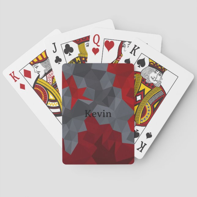 Grey, red randomly arranged triangles. playing cards (Back)