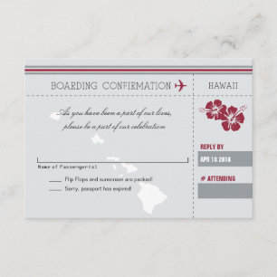 Grey Red RSVP Boarding Pass TO HAWAII