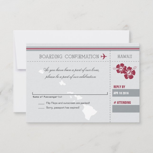Grey Red RSVP Boarding Pass TO HAWAII (Front)