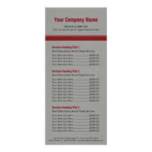 Grey Red Simple Border Price List 3 Rack Card