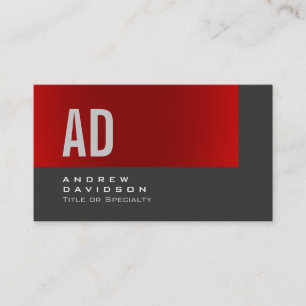 Grey Red Stripe Monogram Stylish Business Card