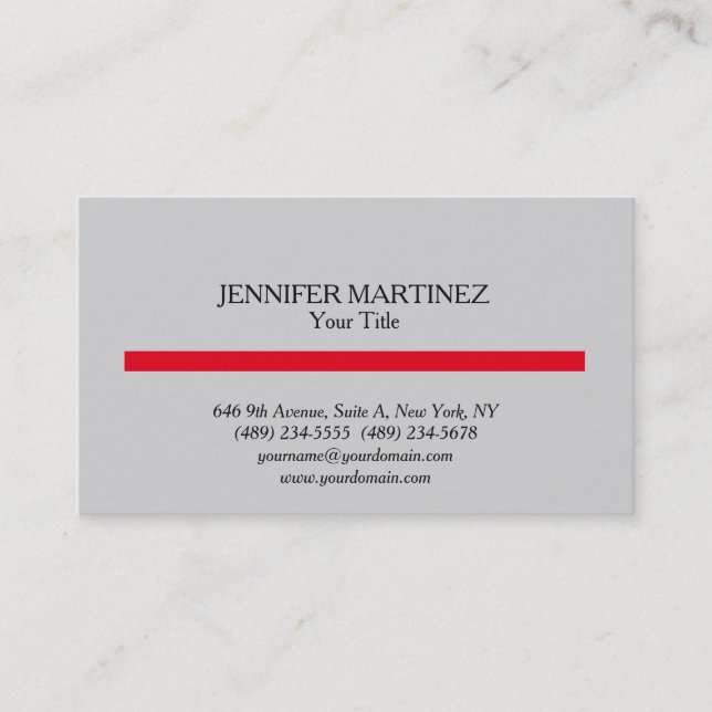 Grey Red Stripe Unique Original Plain Minimalist Business Card (Front)