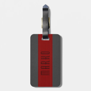 Grey & Red Stripes Faux Vintage Leather Look 2 Luggage Tag
