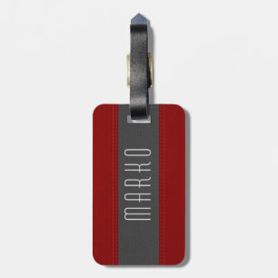 Grey & Red Stripes Faux Vintage Leather Look Luggage Tag