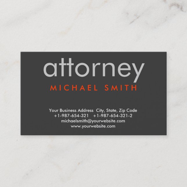 Grey Red Trendy Attorney at Law Business Card (Front)