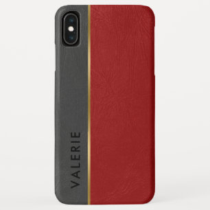 Grey & Red Vintage Faux Leather iPhone XS Max Case