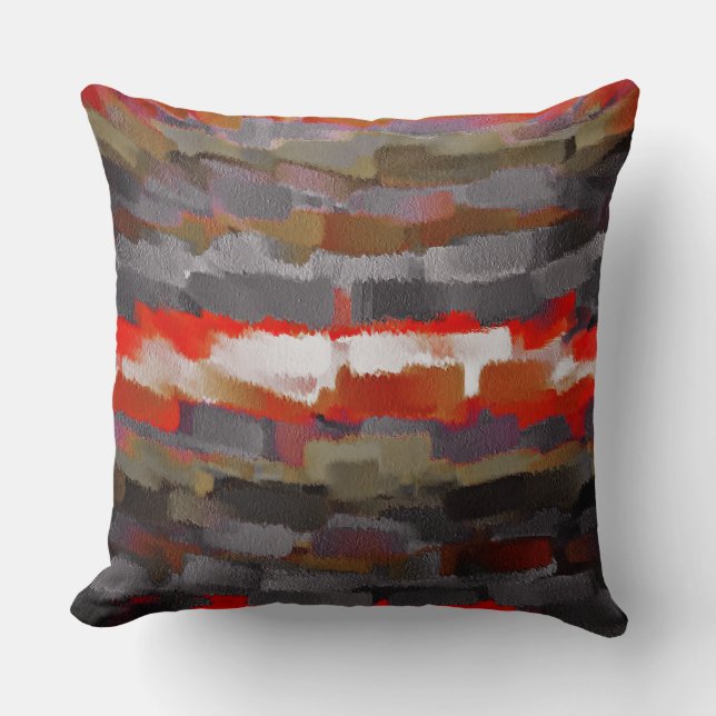 Grey Red White Abstract Painting Cushion (Front)