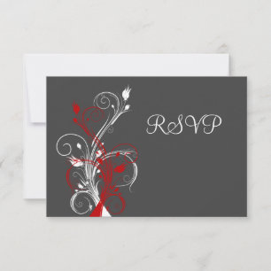 Grey, Red, White Floral RSVP Card