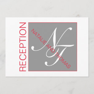 GREY RED WHITE INITIALS SIMPLE WEDDING RECEPTION INVITATION