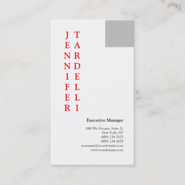 Grey Red White Minimalist Modern Professional Business Card (Front)
