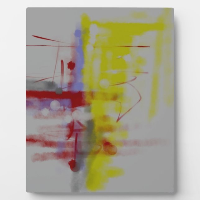 Grey Red Yellow Abstract Expressionist Plaque (Front)