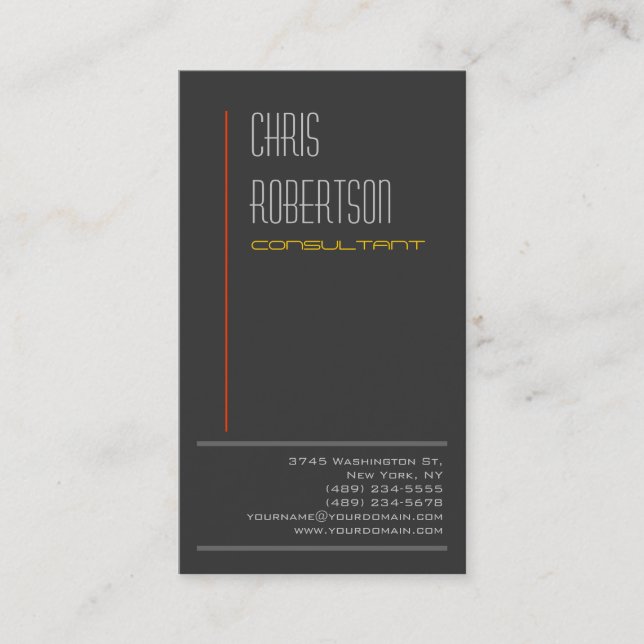 Grey Red Yellow Attractive Charming Business Card (Front)