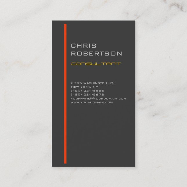 Grey Red Yellow Attractive Charming Business Card (Front)