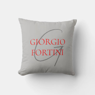 Grey Red Your Name Initial Monogram Modern Cushion