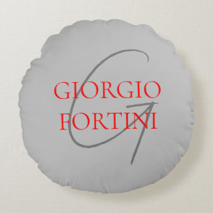 Grey Red Your Name Initial Monogram Modern Round Cushion