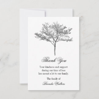 Grey Redbud Tree Funeral Thank You Card 