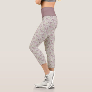 Grey-Redwood Paisley Pattern High Waisted Capris