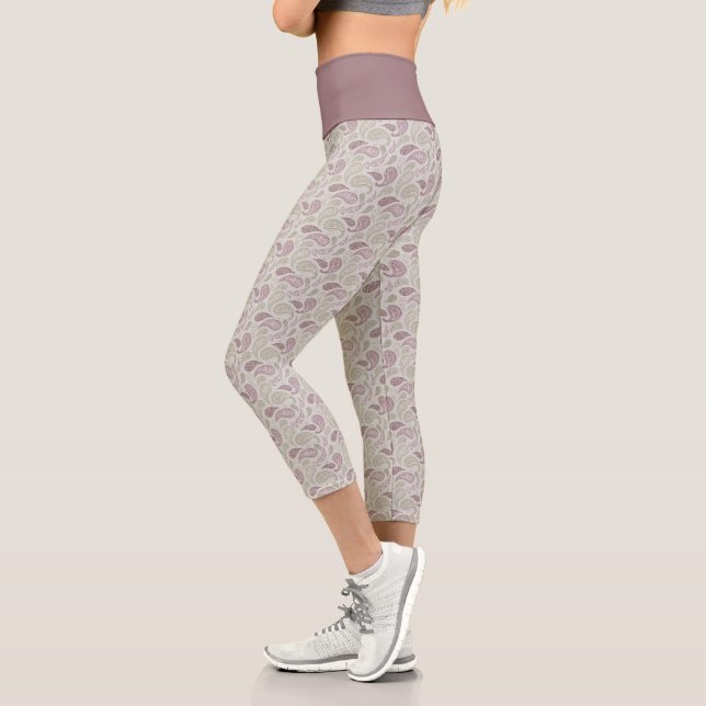 Grey-Redwood Paisley Pattern High Waisted Capris (Left)