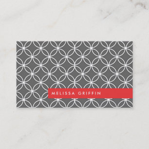 Grey Regency Pattern & Red Bar Business Card