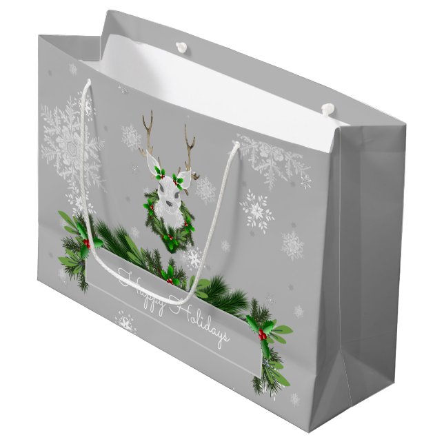 Grey Reindeer Gift Bag (Front Angled)