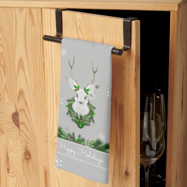 Grey Reindeer Kitchen Towel (Thirds Fold)
