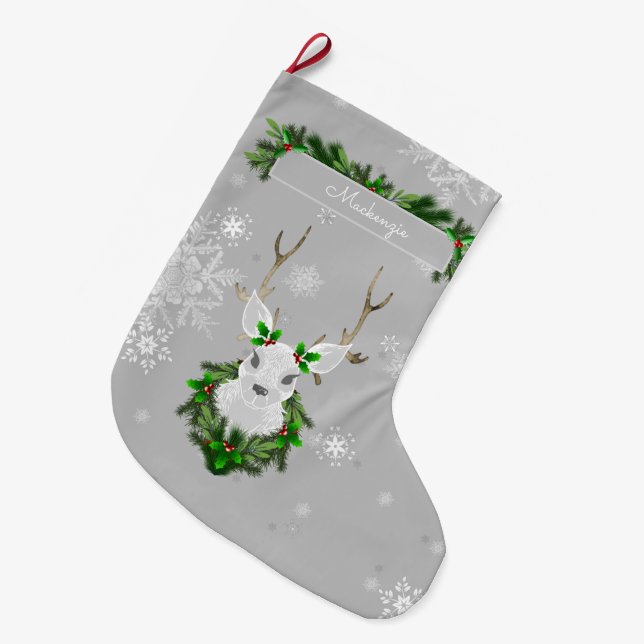 Grey Reindeer Stocking (Front (Hanging))