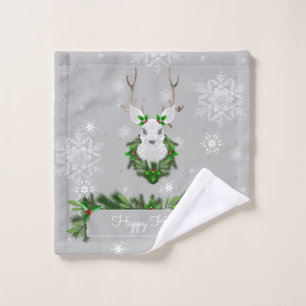 Grey Reindeer Towel Set