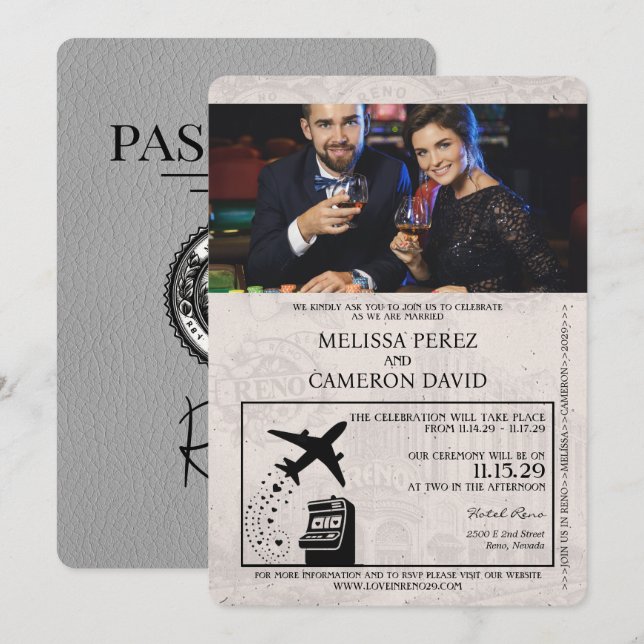 Grey Reno Passport Wedding Invitation (Front/Back)