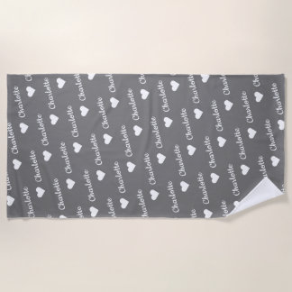 Grey Repeating Name Script Heart Pool Beach Towel