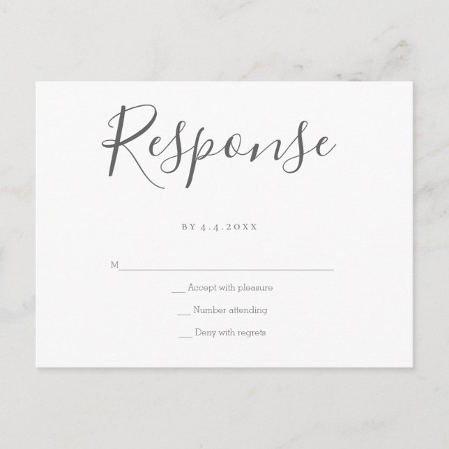 Grey response wedding rsvp postcards (Front)