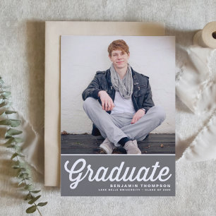 Grey Retro Bold Typography Photo Graduation Invitation