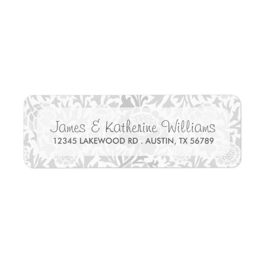 Grey Retro Floral Damask Modern Wedding Return Address Label