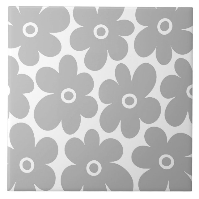 Grey Retro Flowers Pattern Tile (Front)
