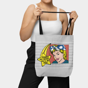 Grey Retro Pop Art 50s Housewife Funny Phrase Tote Bag