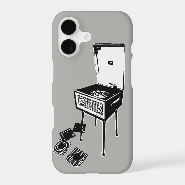 Grey Retro Record Player iPhone 7 Case (Back)