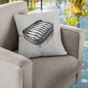 Grey Retro Style Sardine Art Funny Fish Food   Cushion