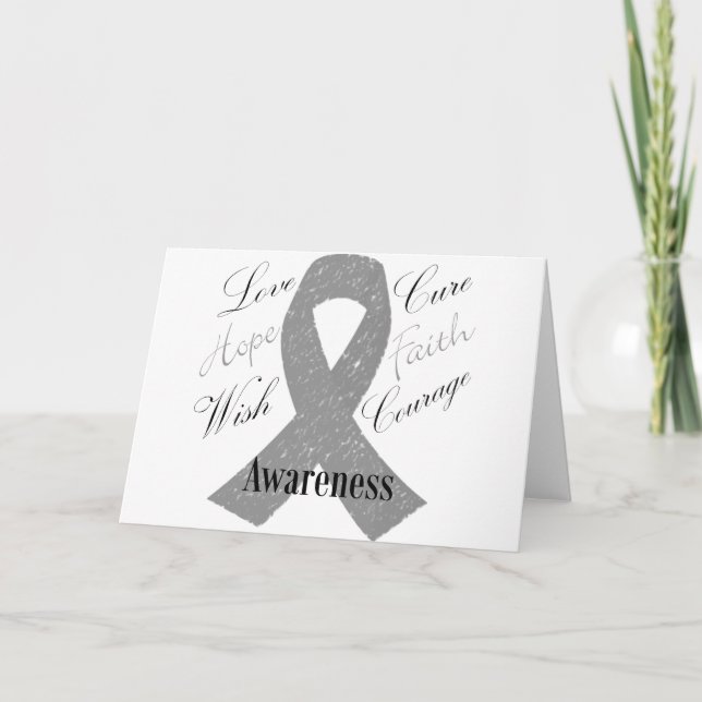 Grey ribbon brain cancer awareness card (Front)