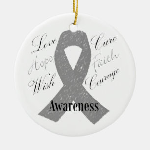Grey ribbon brain cancer awareness ceramic tree decoration