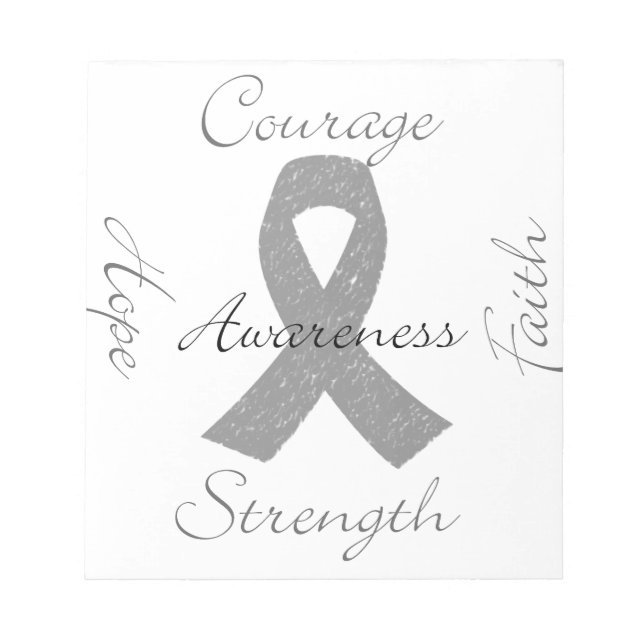 Grey ribbon brain cancer awareness notepad (Front)