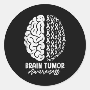 Grey ribbon btam brain tumour awareness month classic round sticker